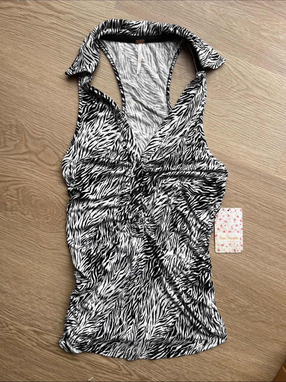2010s NWT Free People Black & White Zebra-Print Halter Tank